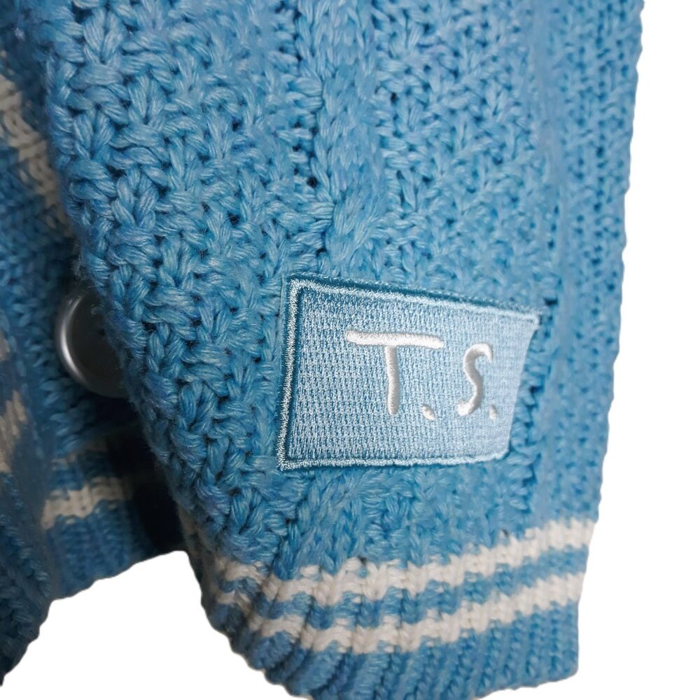 Taylor Swift 1989 Blue Cable Knit Sweater Cardigan M/L Preppy Collegiate - Picture 5 of 8